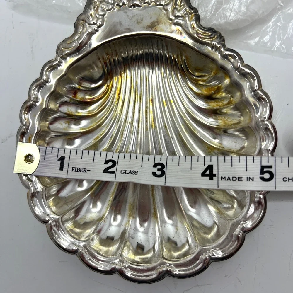 Vintage Silver Plated Scalloped Clam Shell Tray Ornate Trinket Dish